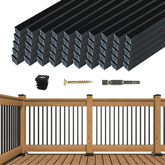 Muzata 50P 36"x3/4" Aluminum Deck Balusters Square Black Porch Staircase WT13