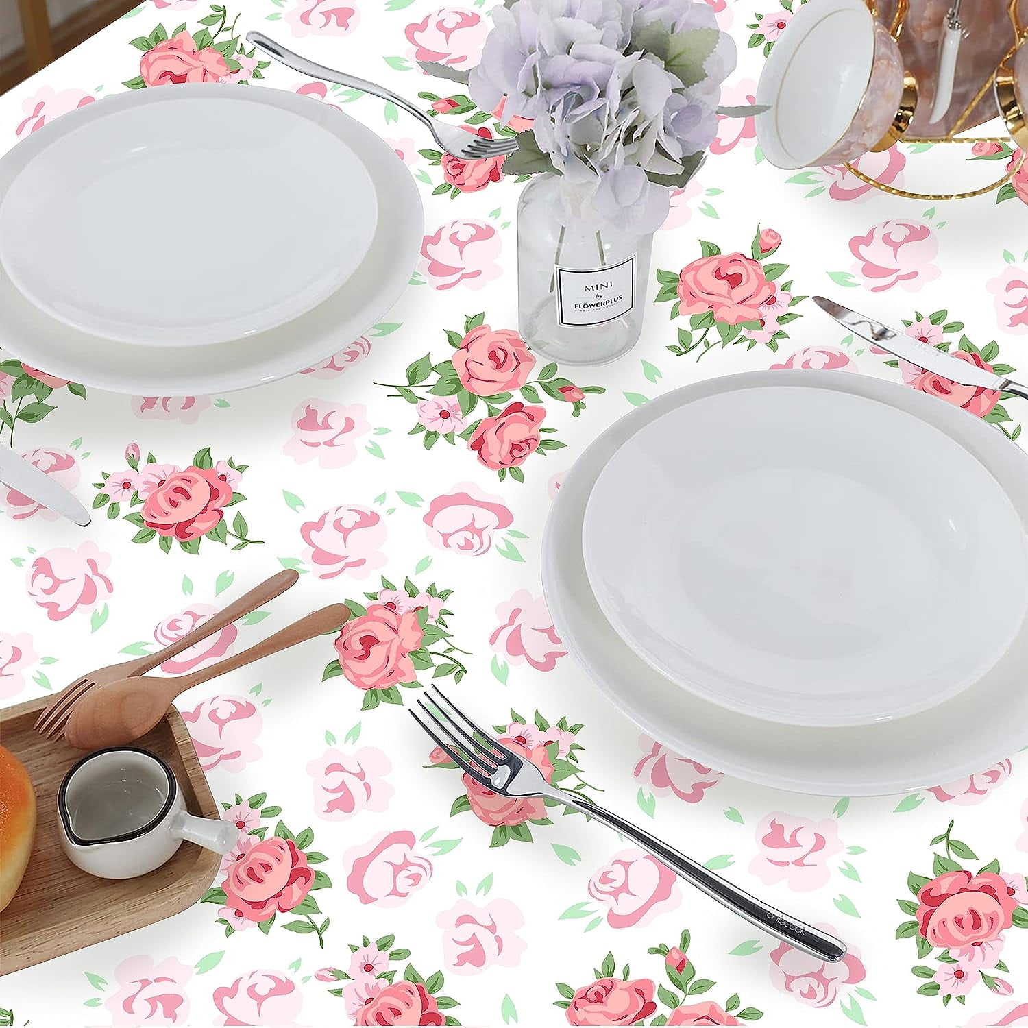 Pioneer Design Ladies Dishes Tablecloth, Floral Table Cloth, Vintage Tablecover for Oval Tables 60 x 84, Perfect for Kitchen Dinner, Restaurant, Holiday Picnic Party Table Cover