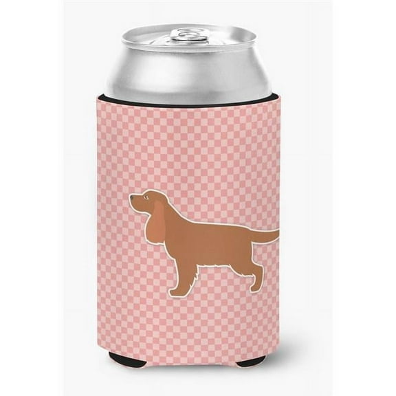 English Cocker Spaniel Checkerboard Pink Can or Bottle Hugger