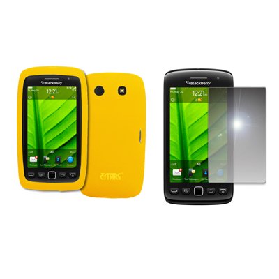 9850 Screen Protectors EMPIRE Yellow Silicone Skin Case Cover + Mirror Screen Protector for BlackBerry Torch 9850 ()