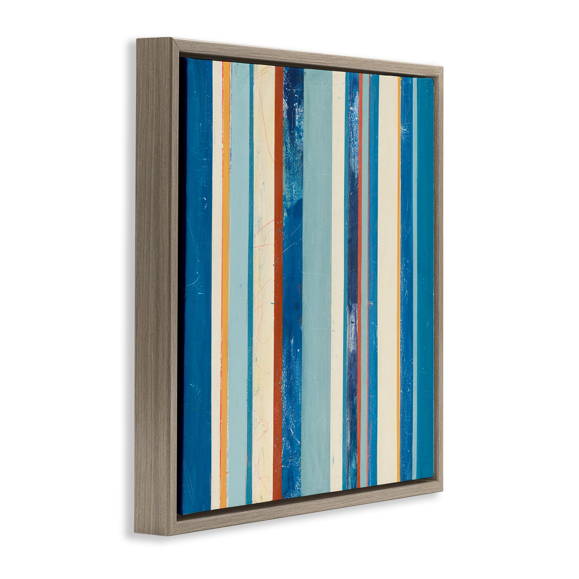 Stupell Industries Distressed Blue Stripes Abstract Painting Brown Floater Framed Canvas Art Print Wall Art, 25 x 25