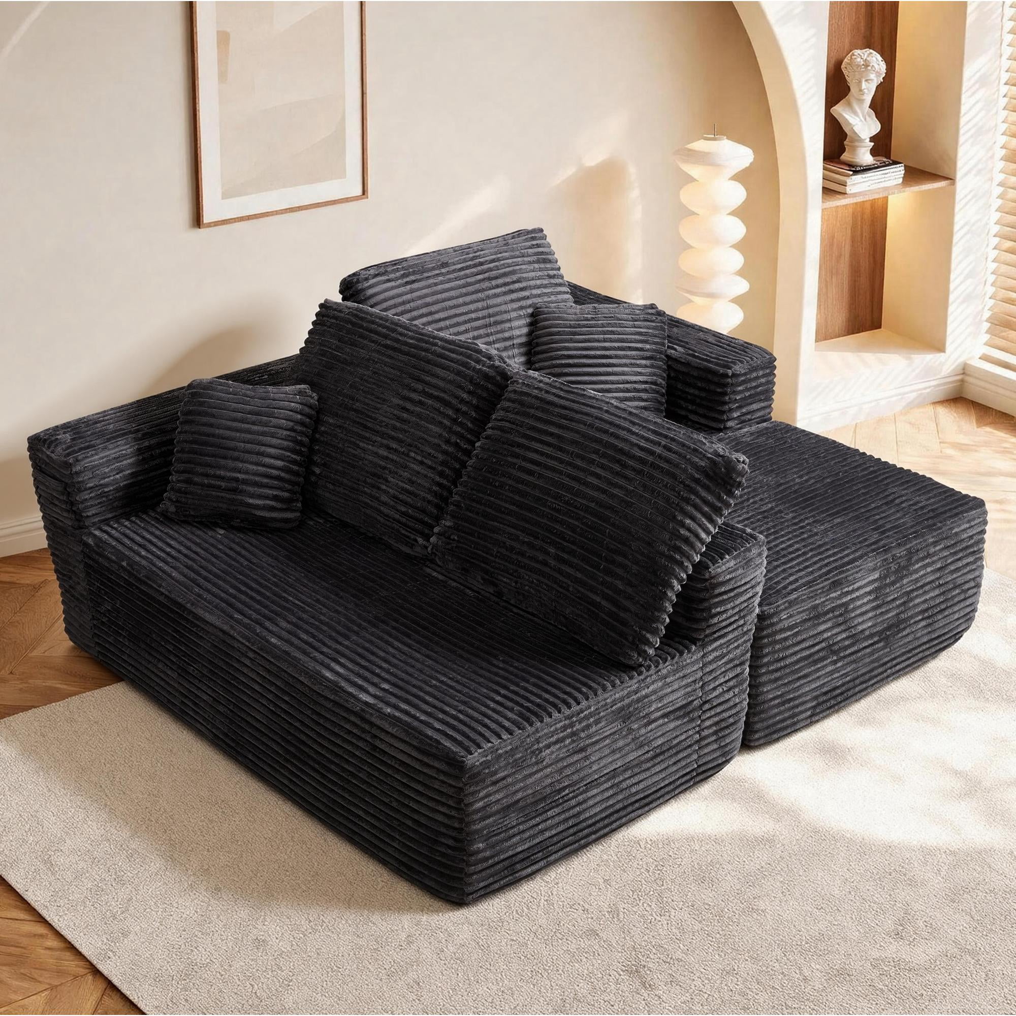 HOQBN 100.39" Cloud Sectional Couch with R-Shape Chaise,Modern Modular Sofa with Deep Seat,No Assembly Required,Compressed Packaging for Living Room Grey