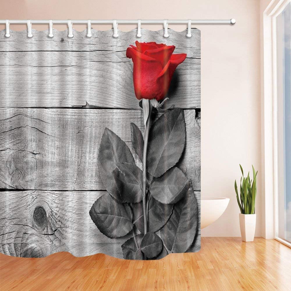Lover Flowers And Heart Shape Bath Curtains Red Roses Shower Curtain 