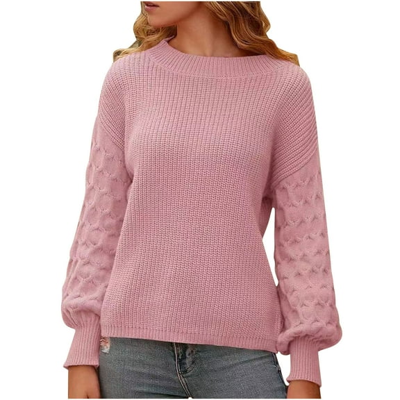 HAiming Womens Knitted Sweater Csaual Long Sleeve Crewneck Pullover Tops Solid Color Fall Winter Tendy Clothes