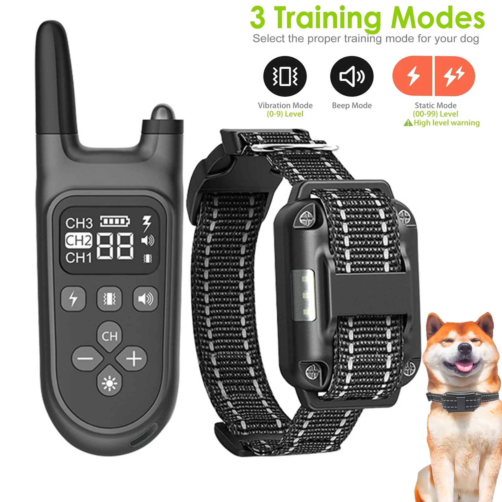 Dog Training Collar, Dog Shock Collar, 2600ft Remote Rechargeable Waterproof Electric Shock