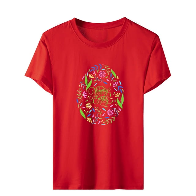 Tops con estampado de Pascua de manga corta con cuello redondo para mujer Fridja bn4628