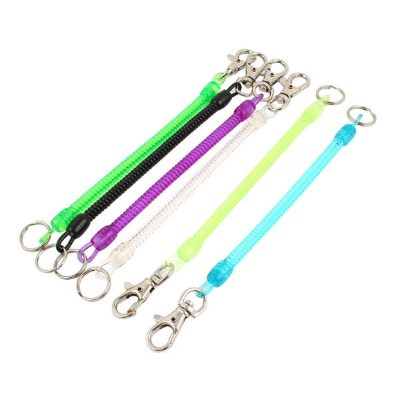 Elastic Coil Metal Lobster Clasp Ring Keychain Strap Multicolor 6pcs