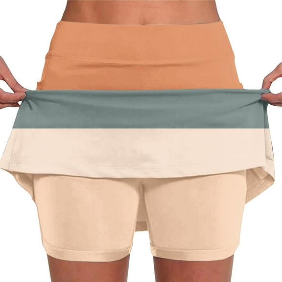 LEBONYARD Womens Plus Size Shorts,Women's New Patchwork Mid-waist Skirt Pants Sports Casual Shorts Bottoming Skirt Pants Orange S