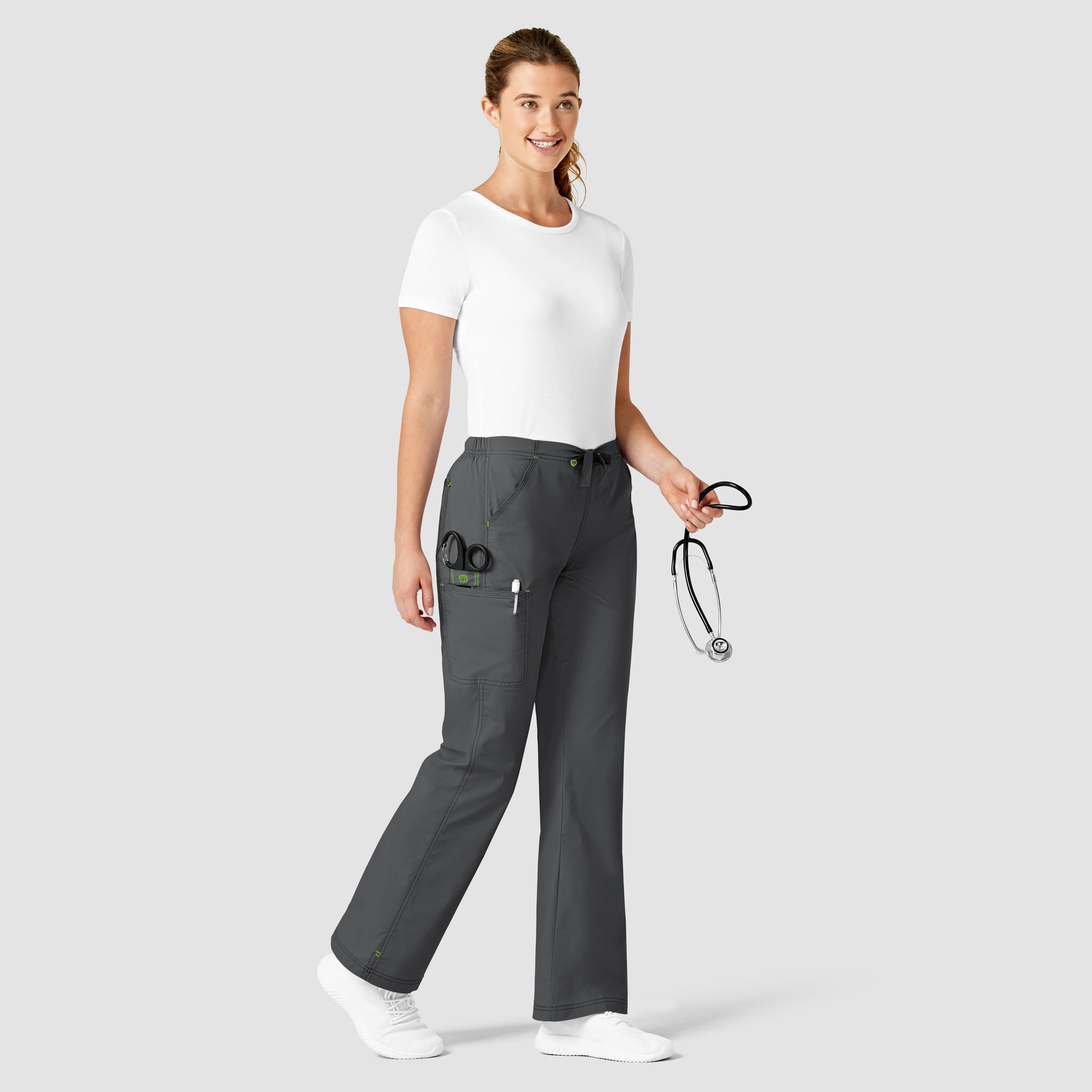 WonderWink Womens WonderFLEX Grace Flare Leg Cargo Pant Medium Petite Charcoal