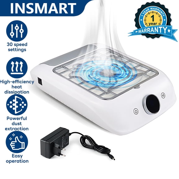 INSMART Nail Dust Collector - Digital Display, Reusable Filter for Salon & Home Use