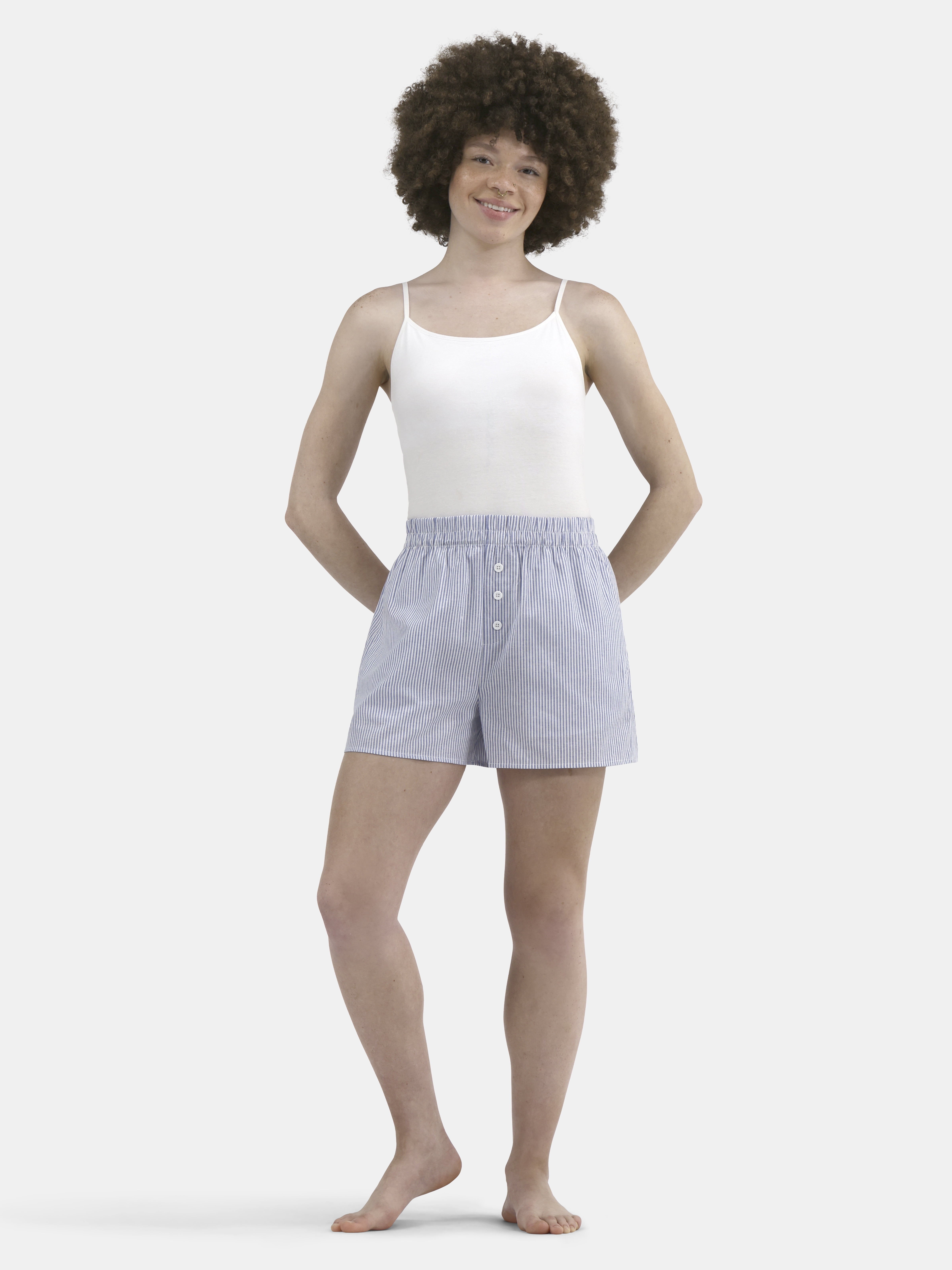 No Boundaries Cotton Boxer Shorts with Rollover Waist, 3'' Inseam, Women's