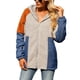 thumbnail image 1 of Abrigo de Felpa para Mujer Chaqueta Suelta con Capucha y Cremallera Gruesa y cálida con Bolsillos Dobles de Longitud Media en Contraste de Color de Empalme de Mezclilla Gris S, 1 of 8