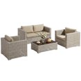 thumbnail image 1 of Outsunny 4 Pieces Patio Wicker Furniture Set, Outdoor PE Rattan Sofa Set, Sectional Conversation Furniture w/ Extra Wide Seat, Cushion &  Glass Top Table, Beige, 1 of 10