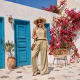 thumbnail image 3 of 2 Piece Sets for Women Casual Summer Sleeveless Round Neck Top Wide Leg Pants Lounge Travel Vacation Outfits Tank Tops Sets Casual Solid Color Outfit, 3 of 5
