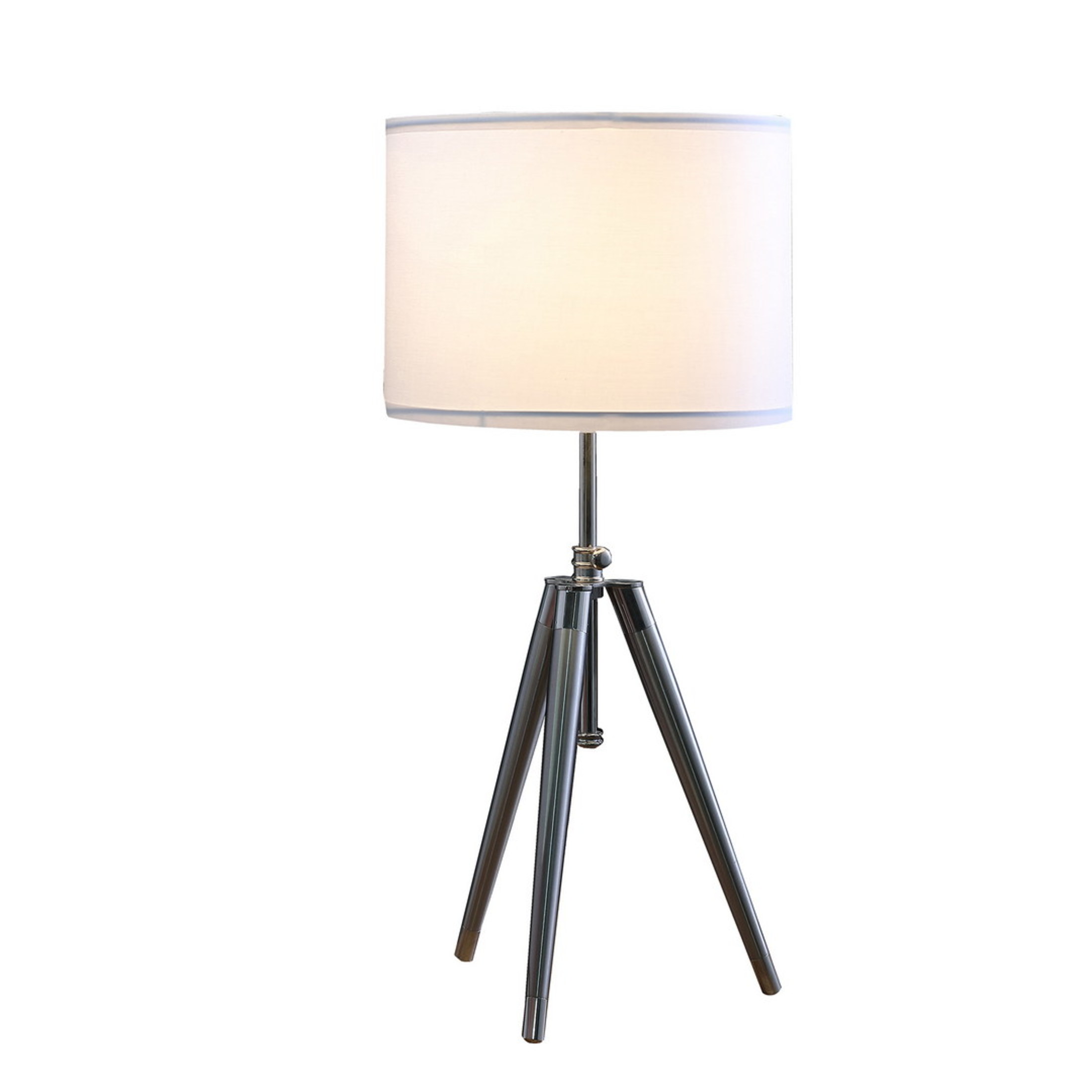Noble House 34.25" Adjustable Tripod Table Lamp, Mid-Century Brushed & Chrome with Drum Shade, Silver
