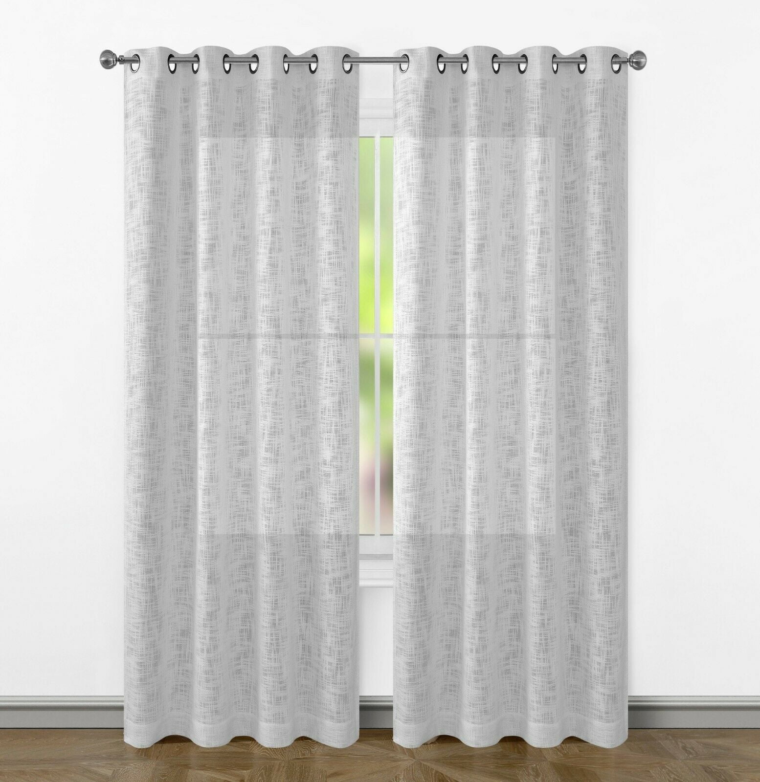 Kate Aurora Semi Sheer Textured Linen Grommet Top Solid Colored Window Curtain Panel Pair - White