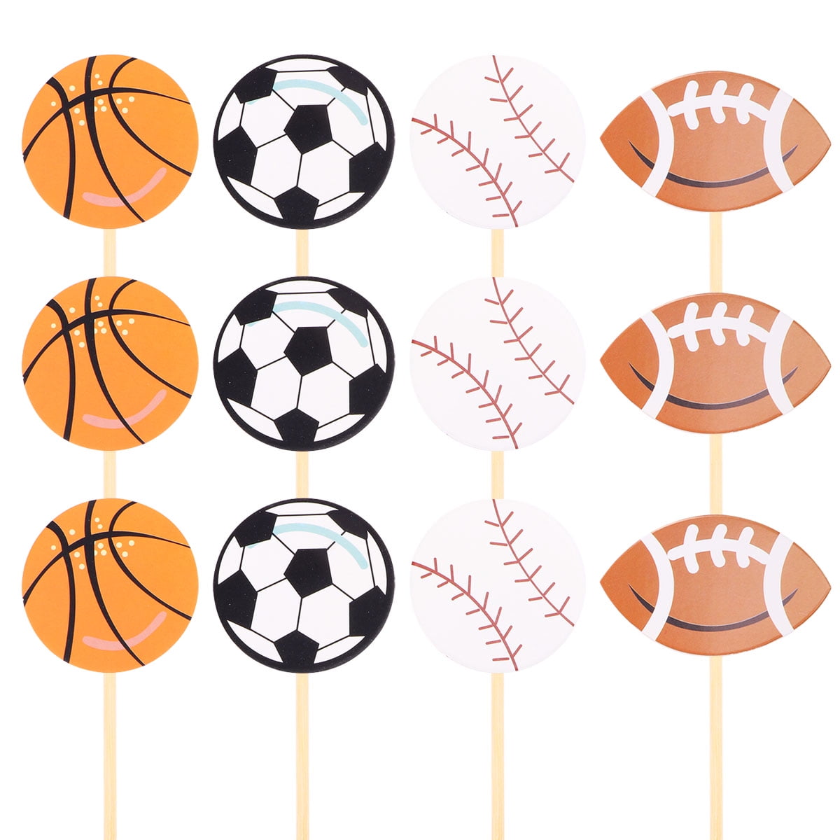 24pcs Cupcake Toppers Sports Theme Football Basketball Volleyball Rugby