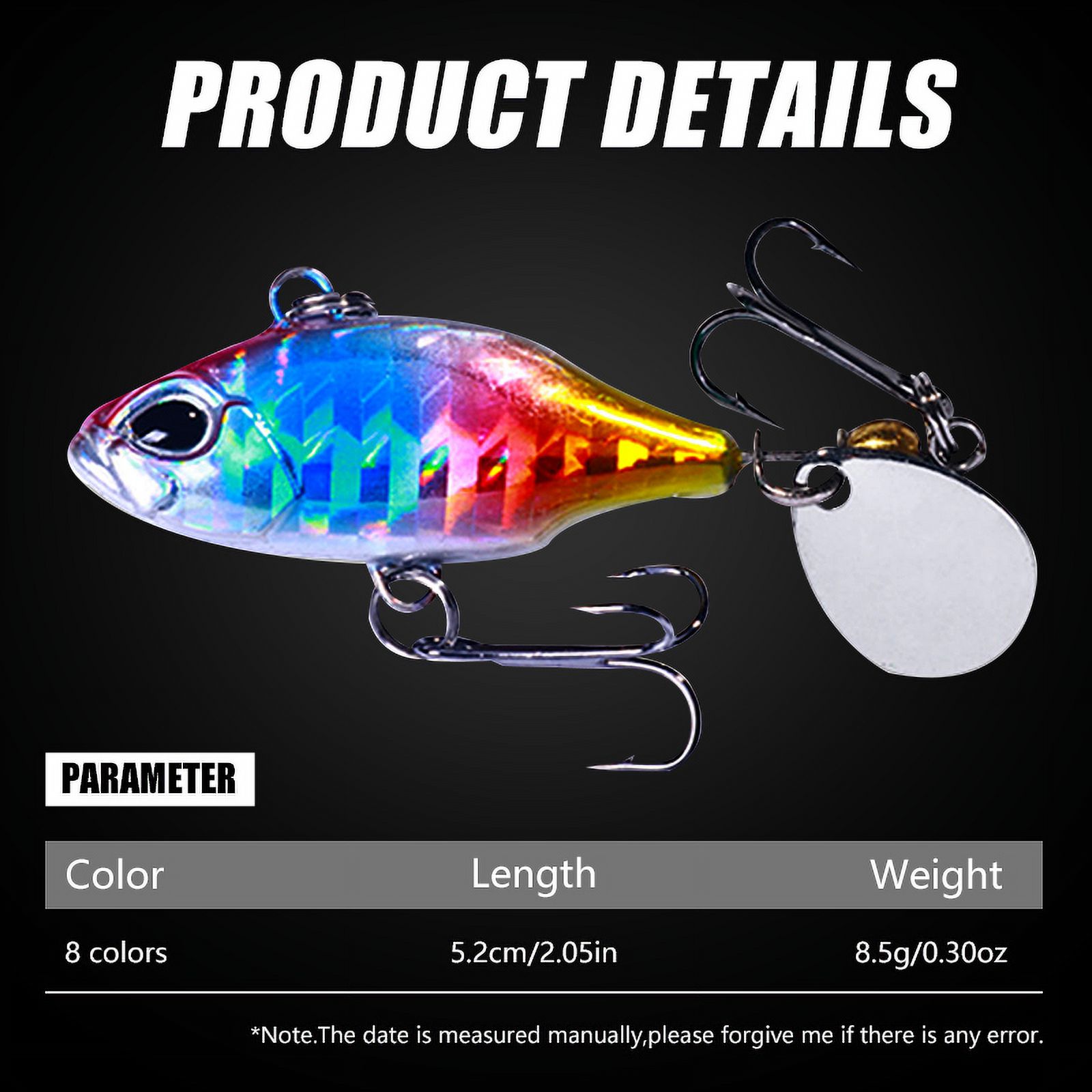 HENGJIA 8 Pack Fishing Spoons Lures, Fishing Jigs Metal Blade Bait Spinner with Sequin Tail Long Casting Jigging Spoon Lure VIB Hard Swimbait for Walleye Bass Trout Freshwater Saltwater