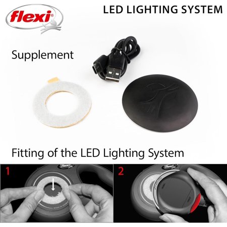 フレキシリード 伸縮リード LEDライト ブラック/ライトグレー USB充電式 犬用リード アクセサリー 懐中電灯 夜の散歩 安心・安全 ＼当店限定レビュー特典付／