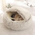 thumbnail image 4 of Cama Redonda Suave de Felpa Colchón para Mascotas Cesta Cálida y Cómoda para Perros 2 en 1 Saco de Dormir Nido para Pequeños, Marrón, 4 of 5