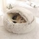 thumbnail image 4 of Cama redonda de felpa suave Colchón para mascotas Cesta cálida y cómoda Saco de dormir 2 en 1 para perros Nido para Pequeño, Gris, 4 of 5