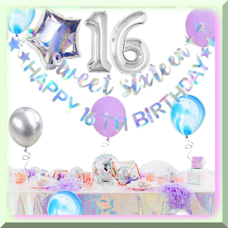 Vuzvuv Glitter Black Sweet 16 Sash With Iridescent Letters - 64" Birthday Party Sash For Girls