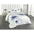 thumbnail image 2 of Ambesonne Floral Quilted Coverlet 3 Pcs, Retro Flowers Watercolor, Queen Size, White Purple Blue, 2 of 4