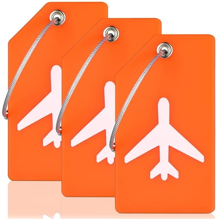 3 Pieces Silicone Luggage Tags Flexible Baggage Tags Bright Orange Bag ...