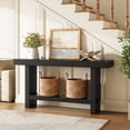 thumbnail image 5 of Finmind 63-inch Solid Wood Console Table, 2-Tier Farmhouse Entryway Table, Narrow Sofa Console Behind Couch, Black, 5 of 10