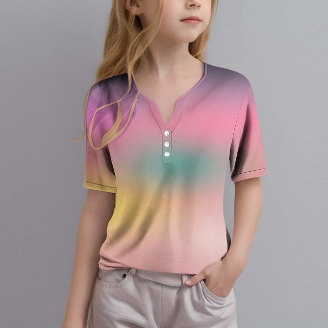 Soki T-Shirts pour Filles Dégradé T-Shirt Manches Courtes Hauts T-Shirt Col en V Tee 3-14 Ans