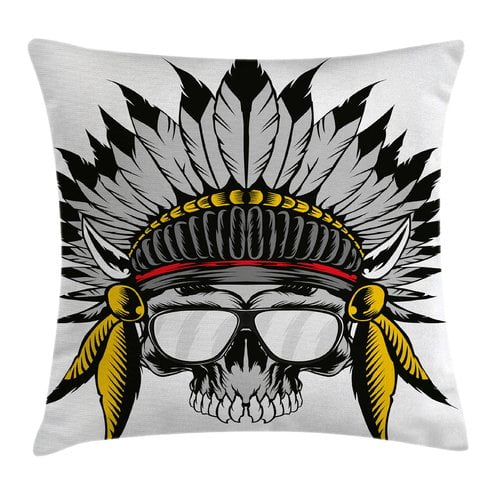 Ambesonne Skull Tribe Leader Feather Head Pillow Cover