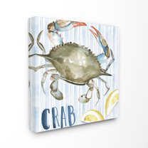 Striped Seafood Watercolor Summer Blue Crab with Lemons XL Stretched Canvas Wall Art, 30 x 1.5 x 30