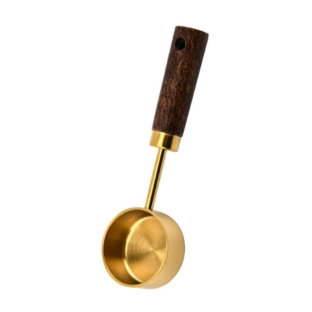 Cuchara medidora de acero inoxidable de 15 ml, herramientas de medición de cocina, agarre cómodo, madera Oro