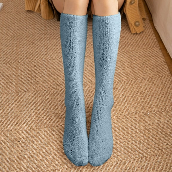 Dyfzdhu Winter Women Stockings Solid Color Casual Soft Thick Thermal Socks Calf Socks Christmas Gifts