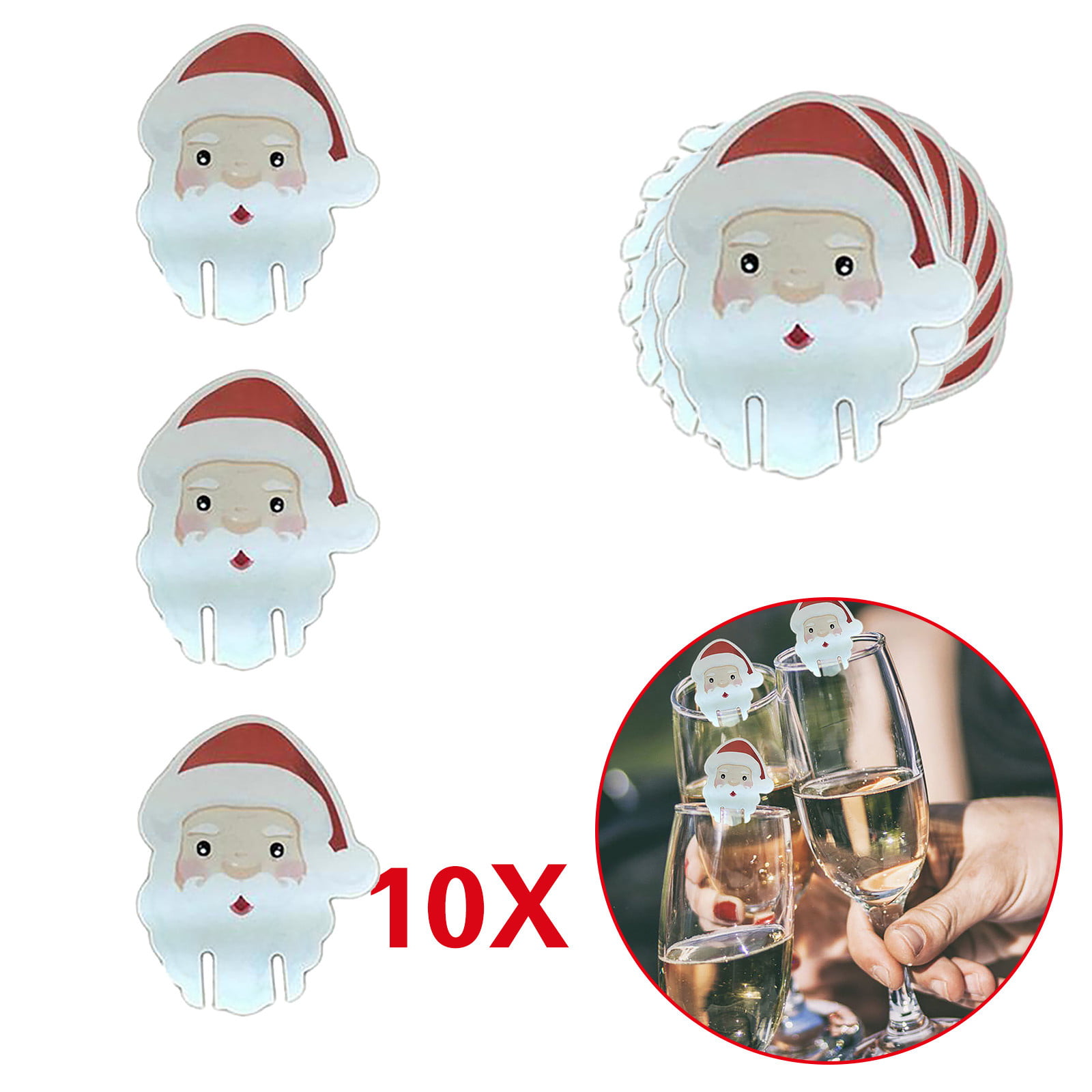 10Pcs Christmas Hats Champagne Wine Glass Caps Xmas Holiday Party Decoration 