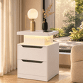 thumbnail image 4 of 4-Piece Bedroom Furniture Set, Queen Upholstered Bed Frame with Adjustable Headboard, Smart Nightstand with Charging Station & RGB LED Lights, 4-Drawer Dresser & 7-Drawer Chest Set, White & Beige, 4 of 13