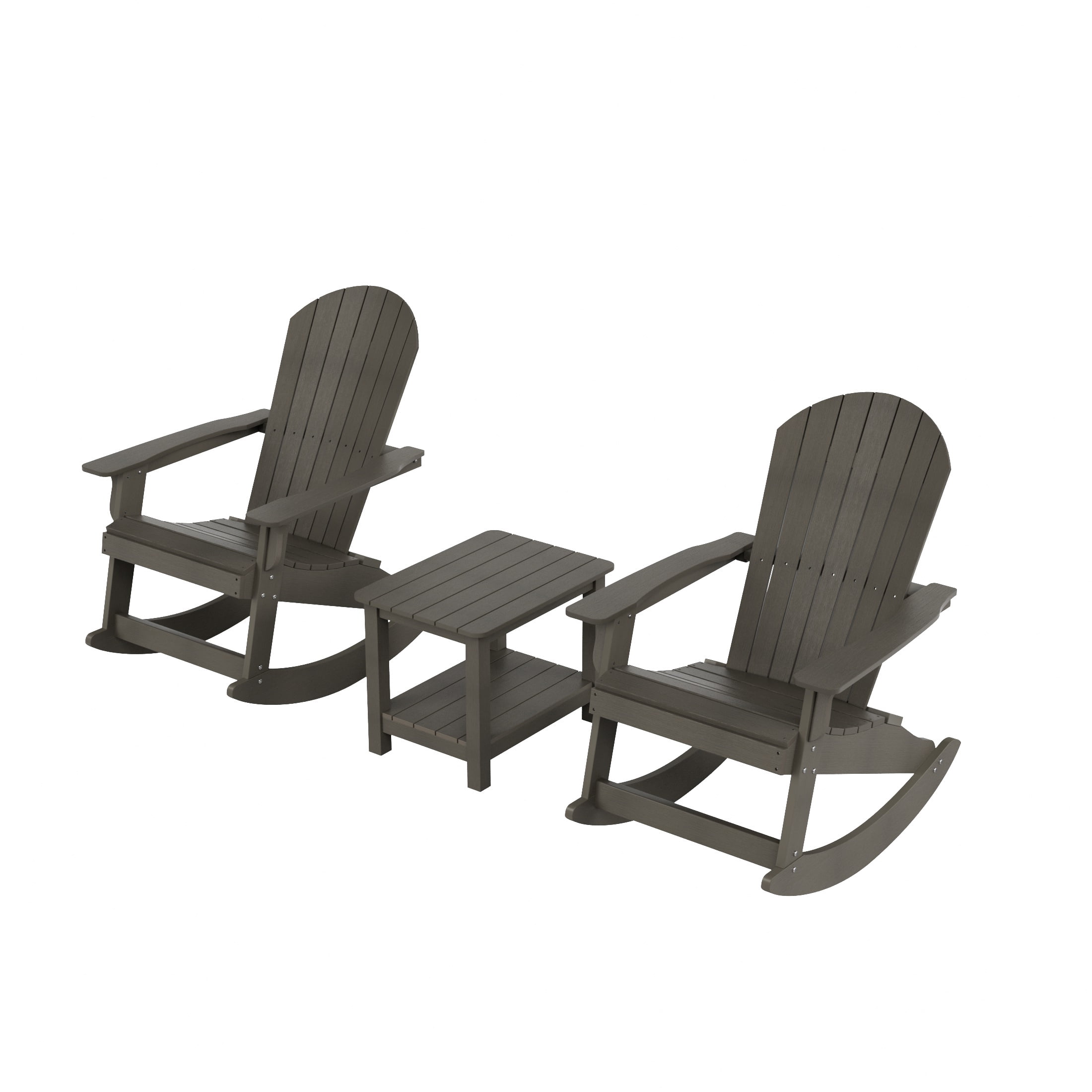 WestinTrends Tuscany 3-Piece HIPS Outdoor Rocking Adirondack Chair With Side Table, Charcoal Gray
