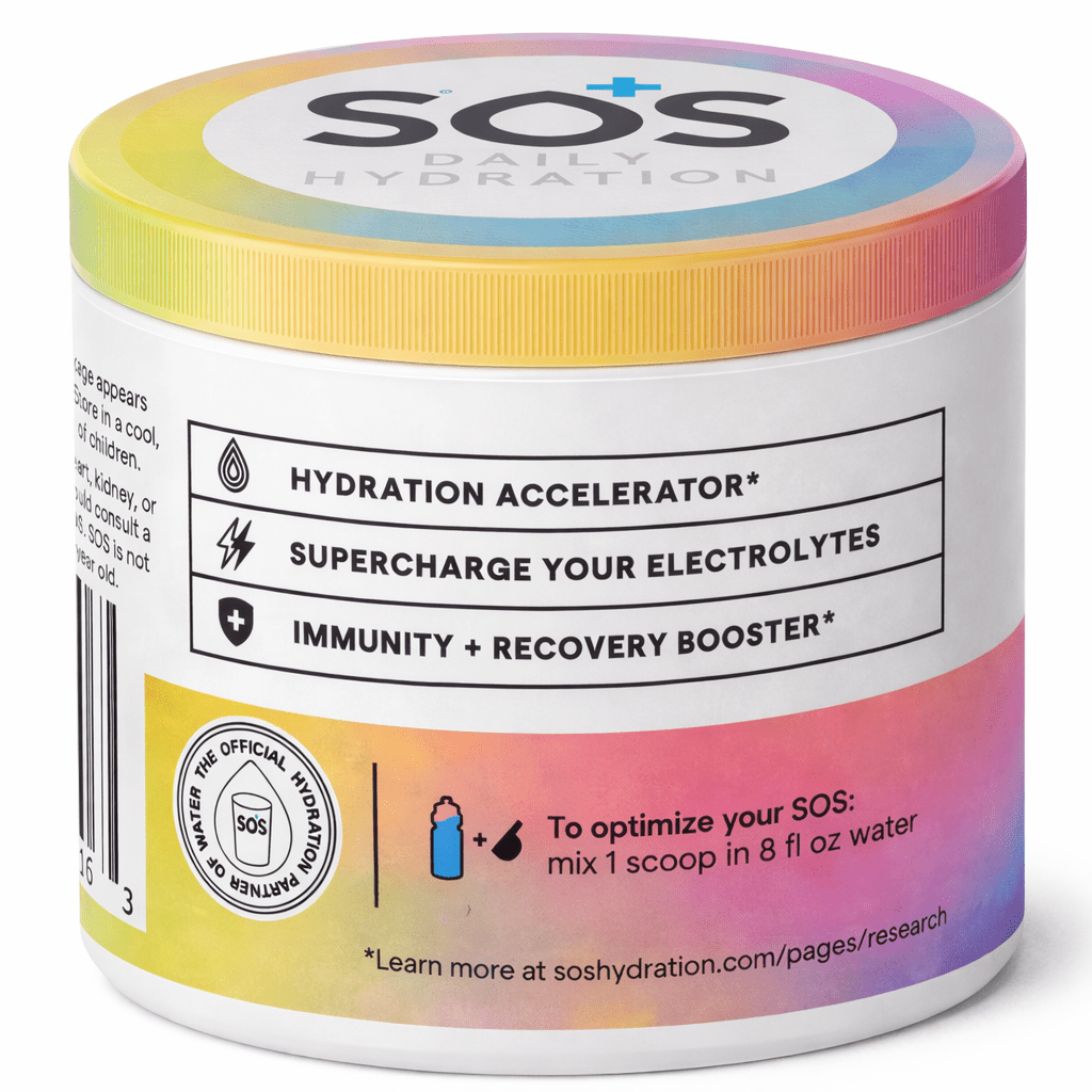 SOS Hydration Daily Electrolyte Powder Drink Mix, Rainbow Sherbet, Low Sugar, 31-Serving