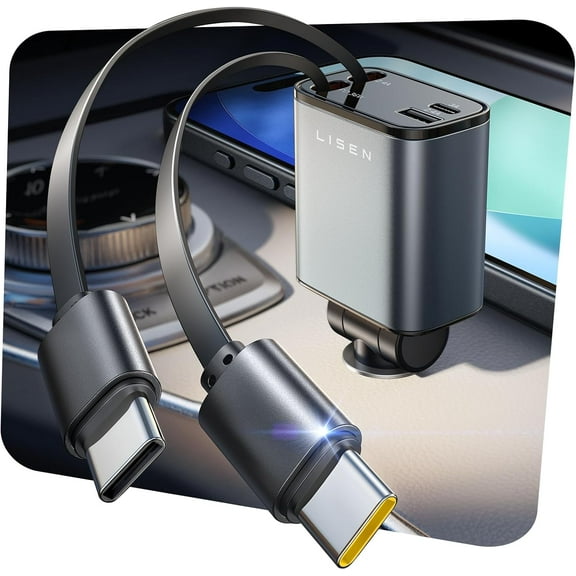 iPhone 17 Retractable Car Charger, 69W Dual Type C Car Charger USB C Cigarette Lighter Adapter for iPhone 17 Pro Max Air, Retractable Cigarette Lighter fit i Phone 16 15 Pro Max Air, Black