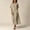 Khaki, variant on Women's Cotton Linen Blend Midi Dress V-Neck Short Sleeve Button-Down Casual Solid Color Loose Tunic Dress with Pockets for Summer Daily Wear Khaki XL(XL)