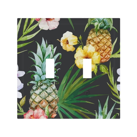 Tropical Pineapple Hawaii Floral 2 Gang Switch Wall Plate Decorative Double Toggle Cover with 4 Painted Screws for Home & Commercial Use