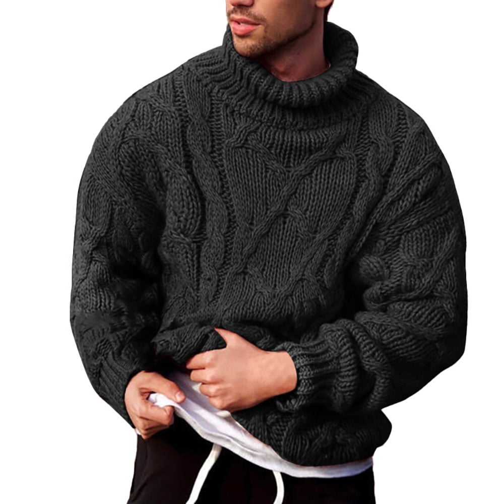 Ryannology Men's New Fashion Loose-Fit Turtleneck Sweater Thick and Warm in Winter, Size: 2XL, Black
