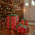 thumbnail image 4 of Northlight Set of 3 Lighted Red with Green Bows and Snowflakes Gift Boxes Outdoor Christmas, 4 of 4