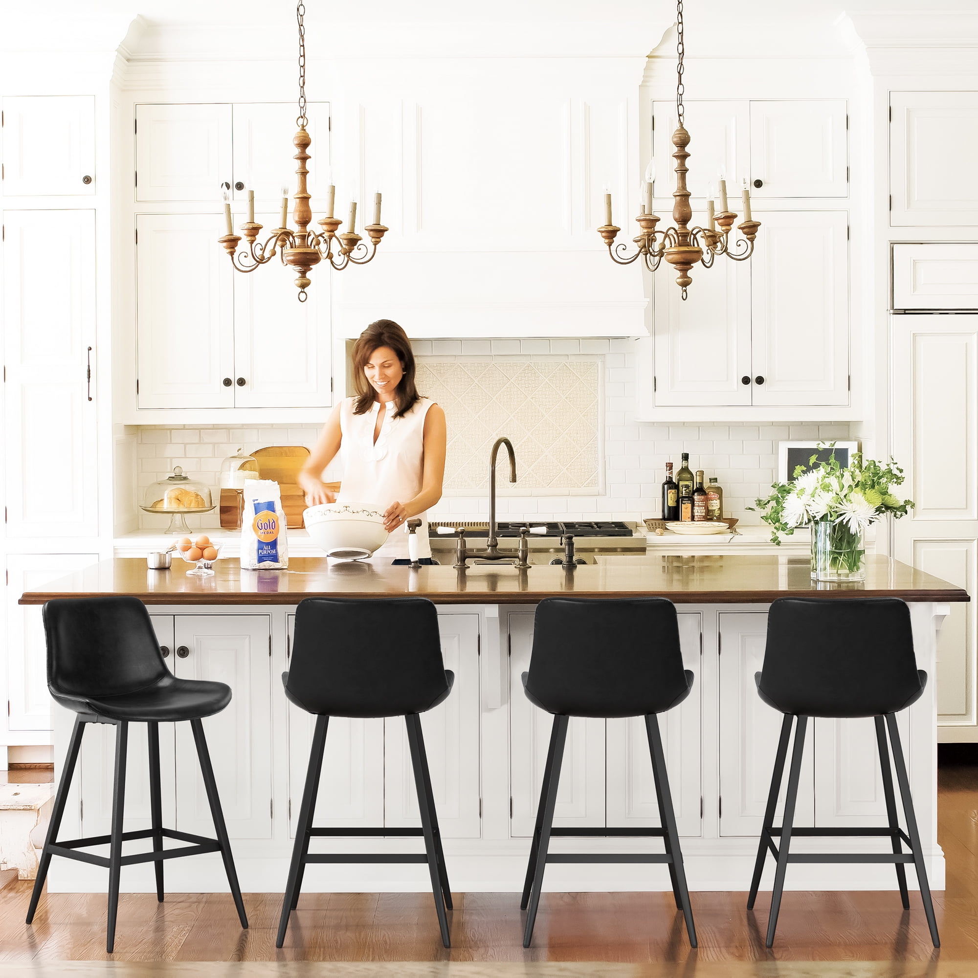 Dycanpo Modern Faux Leather 26 Inch,Counter Height Bar Stools Set of 4,for Home Kitchen, Black