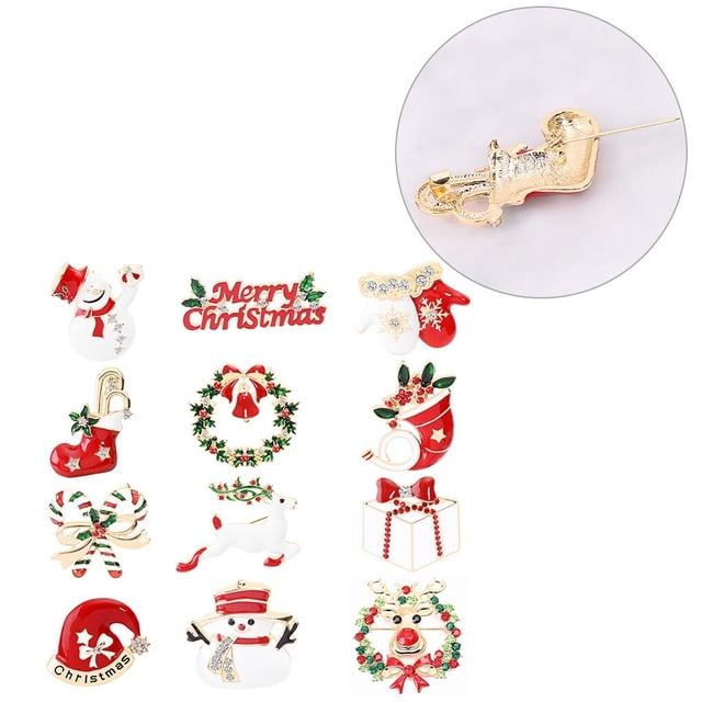 Billuyoard 12 Uds broches de Navidad alfileres lindo Santa muñeco de nieve Claus sombrero guantes campanas calcetines pingüino caramelo esmalte Pin Kits de decoración para fiestas Billuyoard HA001057-00