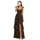 thumbnail image 1 of Vestido de dama de honor, corte en A, marrón, con volantes escalonados, 1 of 7