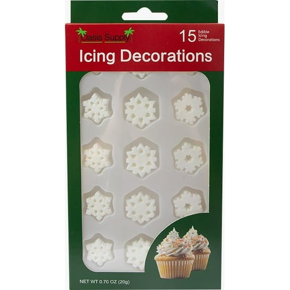 Christmas Holidays Edible Cake Decorations - Candy or Cupcake Topper - 15 Count Snowflake Assortment