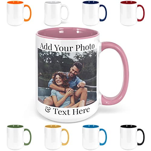 custom coffee Mugs - Personalized coffee Mugs with Photo Text, customized ceramic coffee Mug - customizable Mug, Funny Mug, Personalized gifts, custom Mug with Photo - Add Your Photo - 15oz Pink