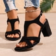 thumbnail image 2 of Rokment Black High Heels Dressy Sandals for Women Ladies 2026 Summer Fashion Casual Suede Open Pointed Toe Chunky Block Heeled Ankle Strap Strappy Dress Sandals B Size 6.5, 2 of 7