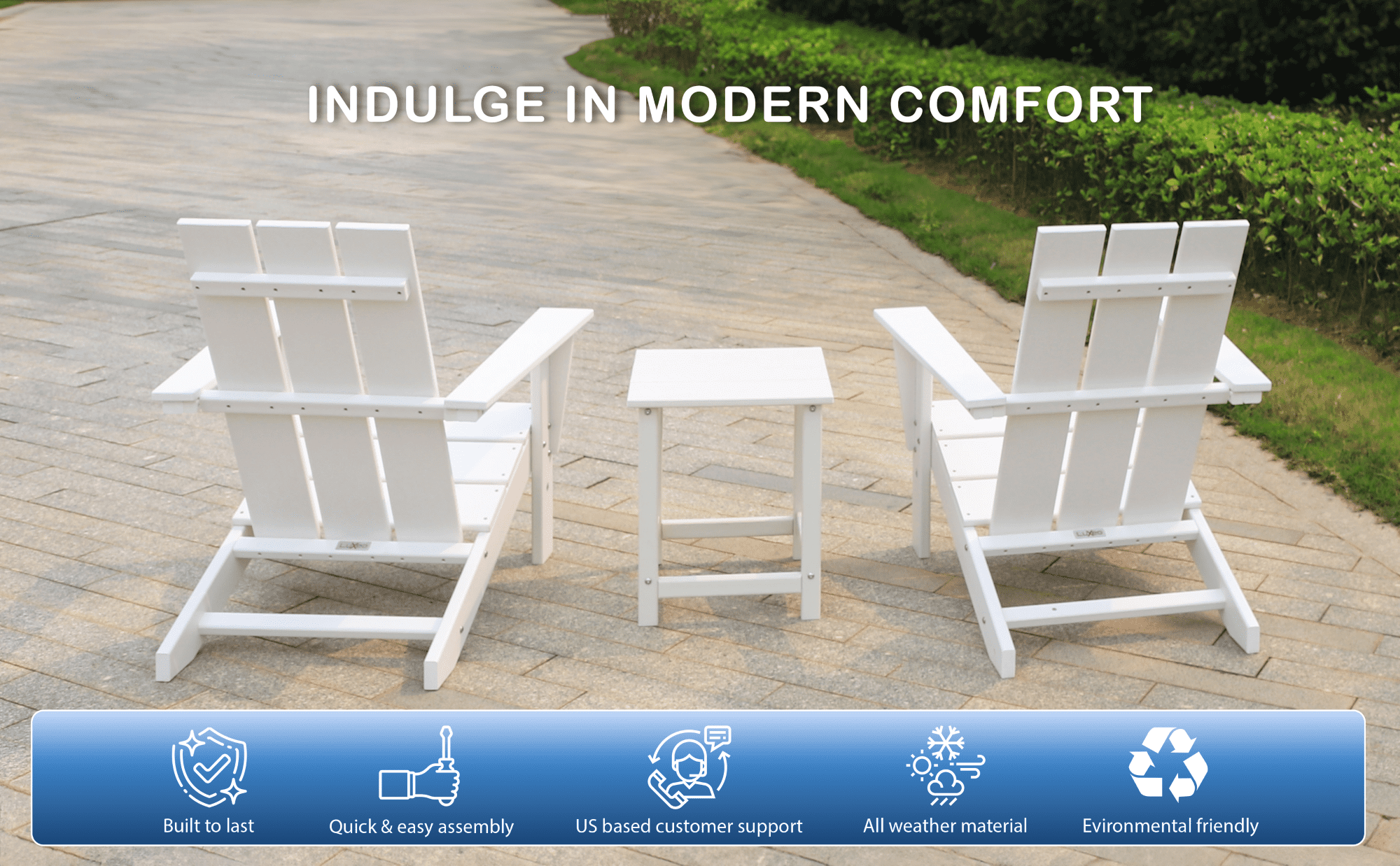LuXeo Arcadia White HDPE Outdoor Adirondack Chair ( Single)